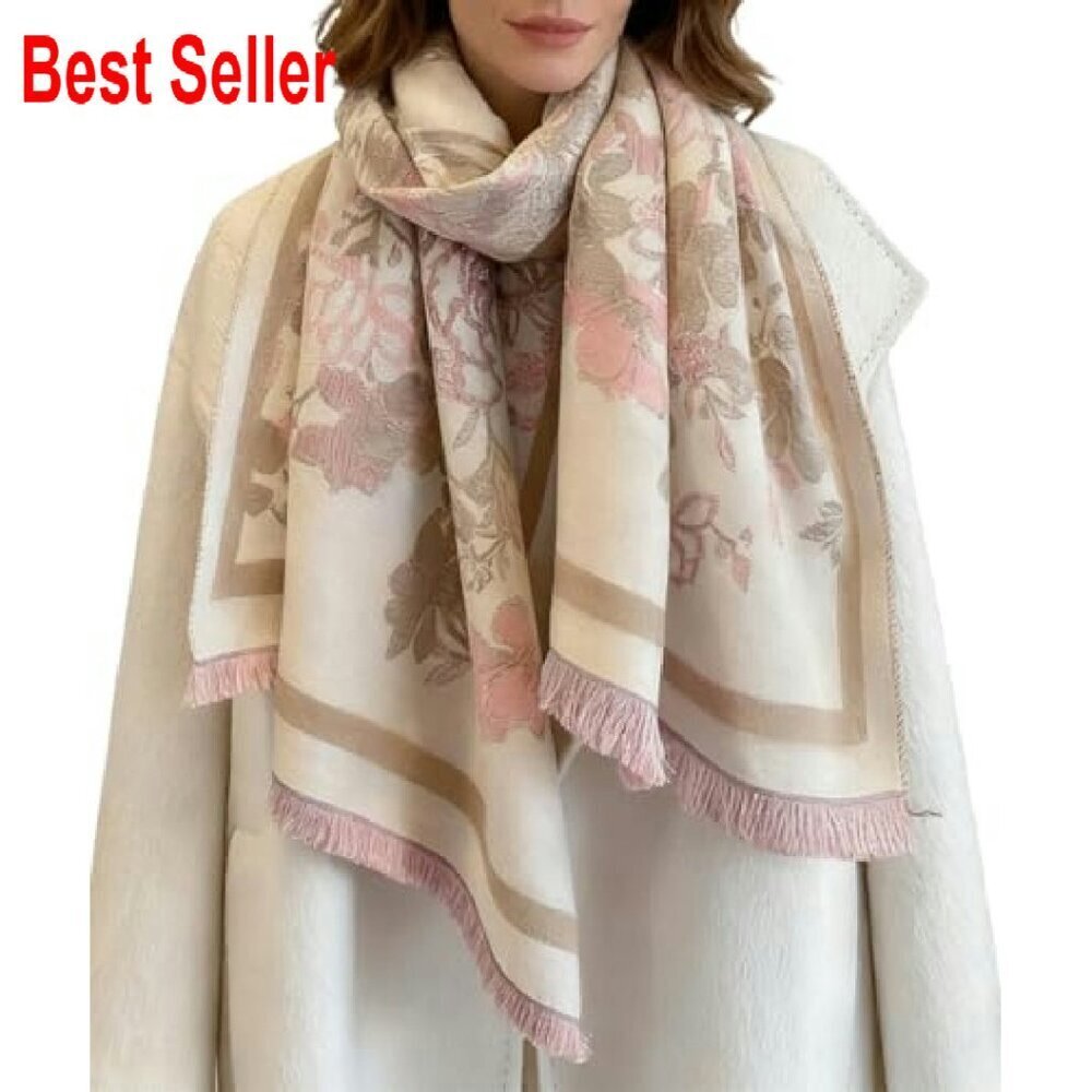 Oversized Cashmere Feel Shawl Reversible Floral Pattern Winter Warm Wraps - Picture 2 of 8